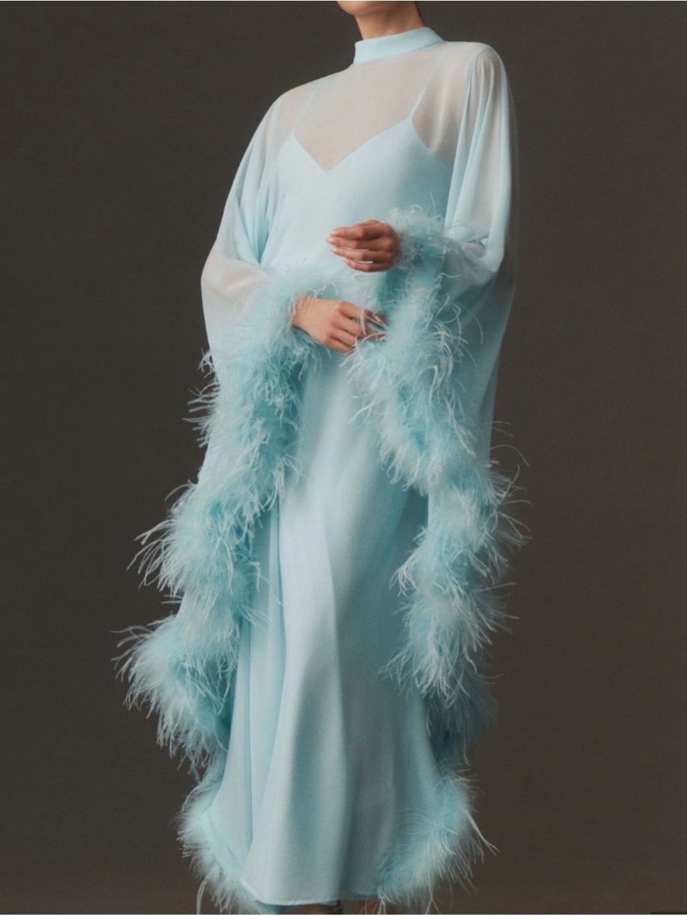 ISO!!!!! Hutch Sky Blue Feather-Trim Kaftan Maxi Dress in M or L